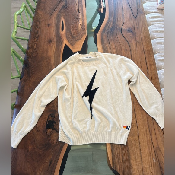 UNISEX BOLT CASHMERE LIGHT SWEATER - VINTAGE WHITE // BLACK BOLT SIZE MEDIUM - Picture 3 of 7